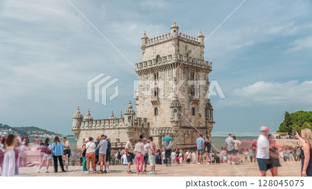 Torre de Belem or Belem Tower timelapse hyperlapse on the Rio Tejo in Belem district of the City of Lisbon in Portugal. Torre de Belem or Belem Tower timelapse hyperlapse on the Rio Tejo in Belem district of the City of Lisbon in Portugal. 128045075