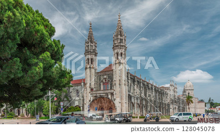 Maritime Museum facade and entrance timelapse hyperlapse in Monastery Saint Jerome Mosteiro dos Jeronnimos, Lisbon, Portugal. Maritime Museum facade and entrance timelapse hyperlapse in Monastery Saint Jerome Mosteiro dos Jeronnimos, Lisbon, Portugal. 128045078