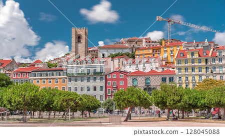 Square largo Jose Saramago timelapse hyperlapse at medieval quarter Alfama in Lisbon Square largo Jose Saramago timelapse hyperlapse at medieval quarter Alfama in Lisbon 128045088