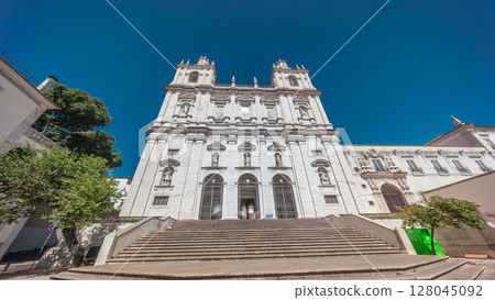 Exterior of the Monastery of St. Vicente de Fora in the city of Lisbon in Portugal timelapse hyperlapse. 128045092