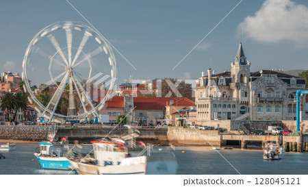 Ferris wheel and Palacete Seixas in Cascais bay, Portugal 128045121
