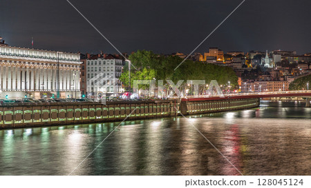 Timelapse of the Lyon Court of Appeal at night, a neo-classical courthouse at Place Duquaire in Lyon's 5th arrondissement. France Timelapse of the Lyon Court of Appeal at night, a neo-classical courthouse at Place Duquaire in Lyon's 5th arrondissement. France 128045124