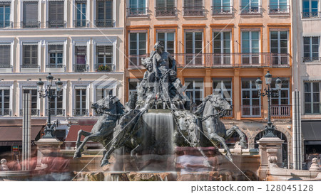 Hyperlapse of the Bartholdi Fountain, a symbol of Lyon, located on Place des Terreaux near City Hall. France Hyperlapse of the Bartholdi Fountain, a symbol of Lyon, located on Place des Terreaux near City Hall. France 128045128