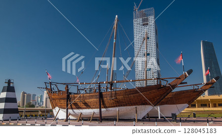 Historic dhow ships timelapse hyperlapse at the Maritime Museum of in Kuwait. Kuwait, Middle East Historic dhow ships timelapse hyperlapse at the Maritime Museum of in Kuwait. Kuwait, Middle East 128045183