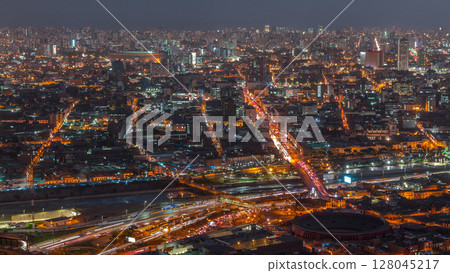 Aerial view of Lima skyline day to night timelapse from San Cristobal hill. Aerial view of Lima skyline day to night timelapse from San Cristobal hill. 128045217