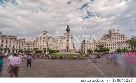 Monument to Jose de San Martin on the Plaza San Martin timelapse hyperlapse in Lima, Peru. 128045227