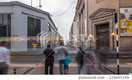 Exterior of the Basilica of San Pedro timelapse hyperlapse built by the Society of Jesus in the sixteenth century. Lima, Peru 128045249