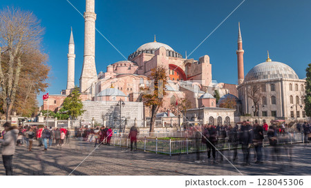 Hagia Sophia timelapse hyperlapse front view, Istanbul, Turkey 128045306