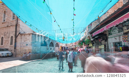 The colorful souk in the old city of Jerusalem Israel timelapse hyperlapse 128045325