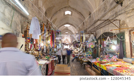 The colorful souk in the old city of Jerusalem Israel timelapse hyperlapse The colorful souk in the old city of Jerusalem Israel timelapse hyperlapse 128045345