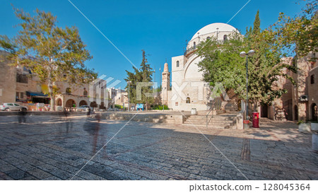 Synagogue with name Hurva in old city of Jerusalem, Israel timelapse hyperlapse Synagogue with name Hurva in old city of Jerusalem, Israel timelapse hyperlapse 128045364