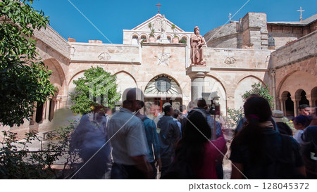 The Church of the Nativity of Jesus Christ timelapse hyperlapse. Palestin. The city of Bethlehem. 128045372