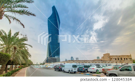 Tower in Kuwait City timelapse hyperlapse. Kuwait, Middle East Tower in Kuwait City timelapse hyperlapse. Kuwait, Middle East 128045384