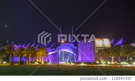 Kuwait scientific center at night timelapse hyperlapse 128045397