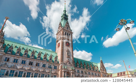 Building of the Hamburg City Hall timelapse, the seat of the government of Hamburg, Germany 128045445