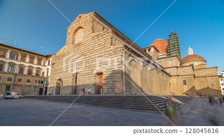 Basilica di San Lorenzo Basilica of St Lawrence timelapse hyperlapse in Florence city. Basilica di San Lorenzo Basilica of St Lawrence timelapse hyperlapse in Florence city. 128045616