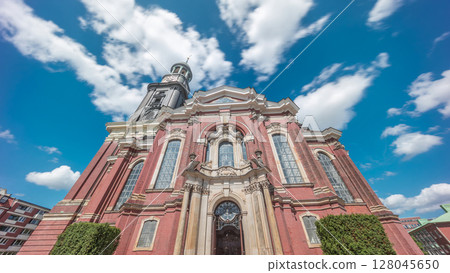 St. Michael's Church timelapse hyperlapse, Hamburg, Germany. Looking up perspective St. Michael's Church timelapse hyperlapse, Hamburg, Germany. Looking up perspective 128045650