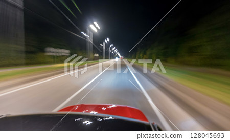 Drivelapse from top Side of Car moving on a night highway timelapse hyperlapse Drivelapse from top Side of Car moving on a night highway timelapse hyperlapse 128045693