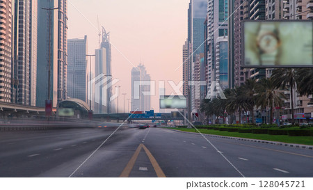 Skyscrapers at the Sheikh Zayed Road in Dubai timelapse 128045721