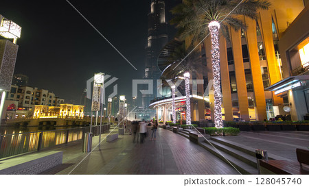 Walking area near the Dubai Fountain at night, UAE timelapse hyperlapse Walking area near the Dubai Fountain at night, UAE timelapse hyperlapse 128045740