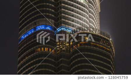 The observation deck of the highest building in the world - Burj Khalifa at twilight. United Arab Emirates timelapse 128045759