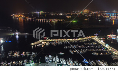Aerial view from Dubai Marina panorama night timelapse 128045773