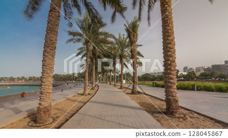 Walk in the MIA Park timelapse, located on one end of the seven kilometers long Corniche in the Qatari capital, Doha. 128045867