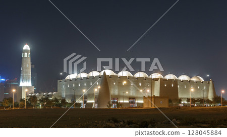 Imam Muhammad ibn Abd al-Wahhab Mosque timelapse Qatar State Mosque exterior 128045884