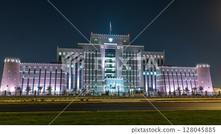 The Ministry of Interior in Doha night timelapse. Doha, Qatar, Middle East The Ministry of Interior in Doha night timelapse. Doha, Qatar, Middle East 128045885