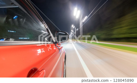 Drivelapse from Side of Car moving on a night highway timelapse hyperlapse Drivelapse from Side of Car moving on a night highway timelapse hyperlapse 128045890