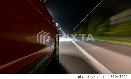 Drivelapse from Side of Car moving on a night highway timelapse hyperlapse Drivelapse from Side of Car moving on a night highway timelapse hyperlapse 128045891