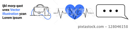 Stethoscope beside blue heart with ECG line and speech bubble. Ideal for medical websites, health apps, telemedicine platforms, patient communication, wellness blog, cardiology services 128046158