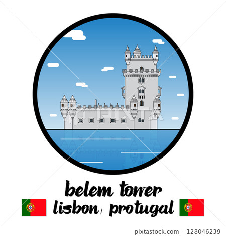 Circle Icon Belem Tower. Vector illustration Circle Icon Belem Tower. Vector illustration 128046239
