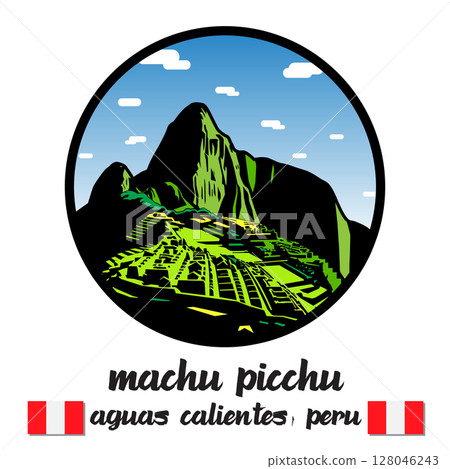 Circle Icon Machu Picchu. Vector illustration Circle Icon Machu Picchu. Vector illustration 128046243