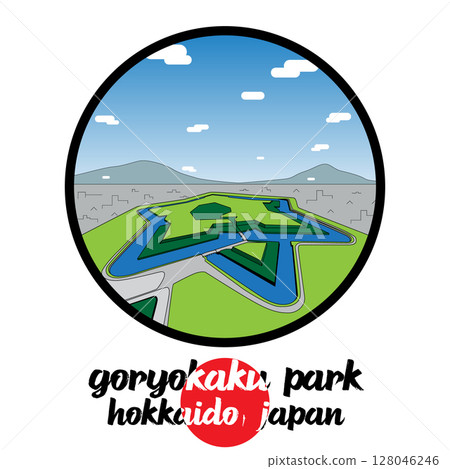 Circle Icon Goryokaku Park. Vector illustration 128046246