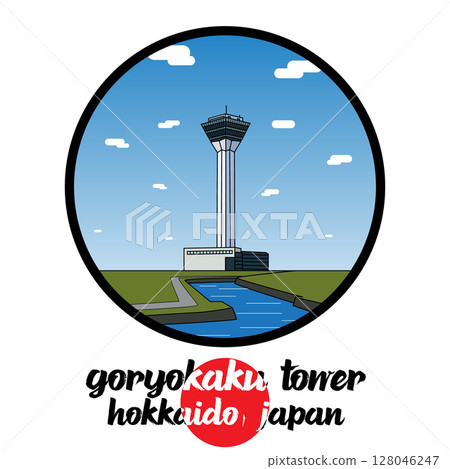 Circle Icon Goryokaku Tower. Vector illustration Circle Icon Goryokaku Tower. Vector illustration 128046247