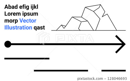 Abstract mountains, large black arrow, lorem ipsum text in black and blue. Ideal for educational resources, presentations, websites, marketing materials, infographics, social media, and posters Abstract mountains, large black arrow, lorem ipsum text in black and blue. Ideal for educational resources, presentations, websites, marketing materials, infographics, social media, and posters 128046693