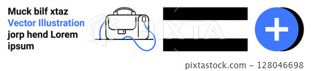 Stylish bag with adjustable strap, black horizontal bars, and a blue plus symbol. Ideal for e-commerce, web design, fashion blogs, branding, promotional materials, user interface design, landing page Stylish bag with adjustable strap, black horizontal bars, and a blue plus symbol. Ideal for e-commerce, web design, fashion blogs, branding, promotional materials, user interface design, landing page 128046698