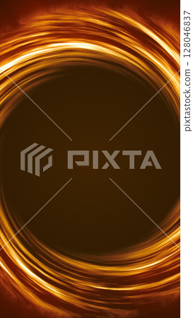 Fiery orange and gold swirling energy ring with a dark center, creating a powerful vortex effect Fiery orange and gold swirling energy ring with a dark center, creating a powerful vortex effect 128046837