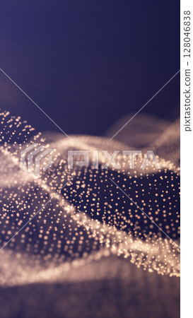 Abstract waves of golden dots forming flowing fields over a violet background, evoking data visualization and digital landscapes Abstract waves of golden dots forming flowing fields over a violet background, evoking data visualization and digital landscapes 128046838