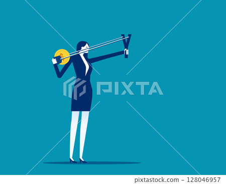 Contemplation. Business throwing coin with slingshot 128046957