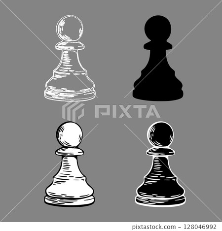 Chess pawn sketch variations in black and white style Chess pawn sketch variations in black and white style 128046992