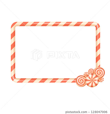 Candy cane Christmas frame with swirl decoration in corner Candy cane Christmas frame with swirl decoration in corner 128047006
