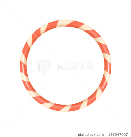 Round red candy cane Christmas frame for seasonal layout 128047007