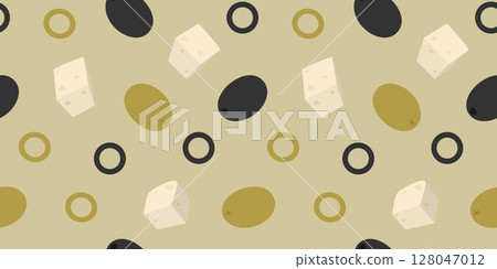 Hand Drawn Cheese cubes and Various Olives Seamless Pattern Banner Format Healthy Food Backdrop idea 128047012
