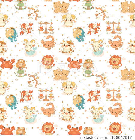 Seamless zodiac sign pattern with all twelve icons 128047017