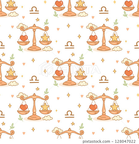 Libra zodiac sign pattern, cute cartoon scales repeat 128047022