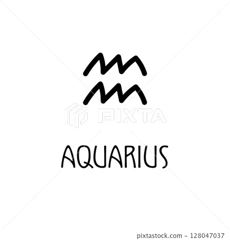Aquarius zodiac symbol icon with flowing wave lines 128047037