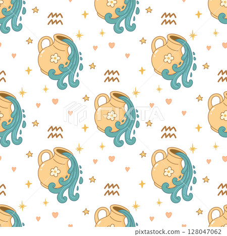 Aquarius seamless pattern with pastel water jug flow Aquarius seamless pattern with pastel water jug flow 128047062