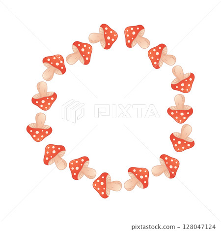 Whimsical fly agaric mushroom wreath in circle Whimsical fly agaric mushroom wreath in circle 128047124